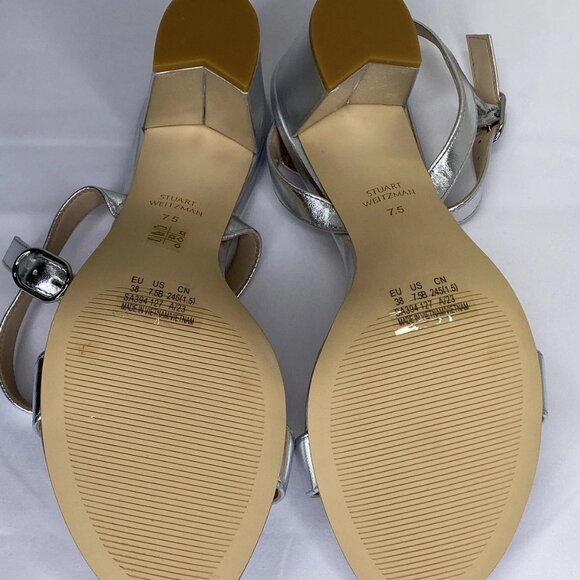 NEW STUART WEITZMAN Womens Sandals Silver Size 7.5 Dancer 75 Block Ankle Strap - Picture 6 of 8